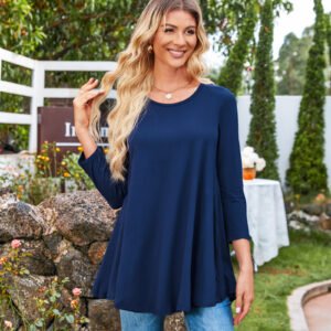 Tunic Tops for Women Plus Size 3/4 Sleeve Crew Neck Swing Flare Loose T-Shirt Blouses to Wear with Leggings