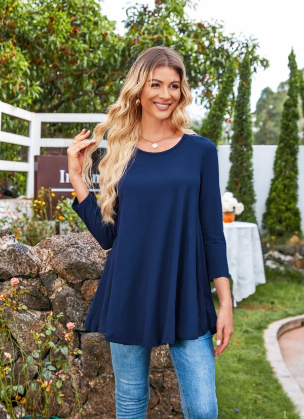 Tunic Tops for Women Plus Size 3/4 Sleeve Crew Neck Swing Flare Loose T-Shirt Blouses to Wear with Leggings