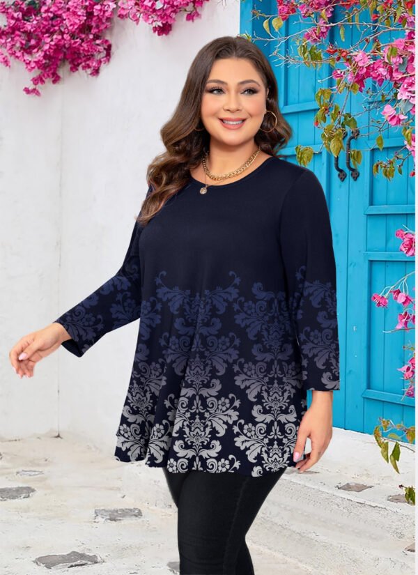 Womens Tunic 3/4 Sleeve Plus Size Tops Crew Neck Swing Flowy Loose Fit T-Shirt Blouses to Wear with Leggings - Image 4