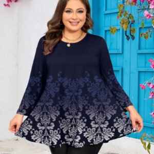 Womens Tunic 3/4 Sleeve Plus Size Tops Crew Neck Swing Flowy Loose Fit T-Shirt Blouses to Wear with Leggings