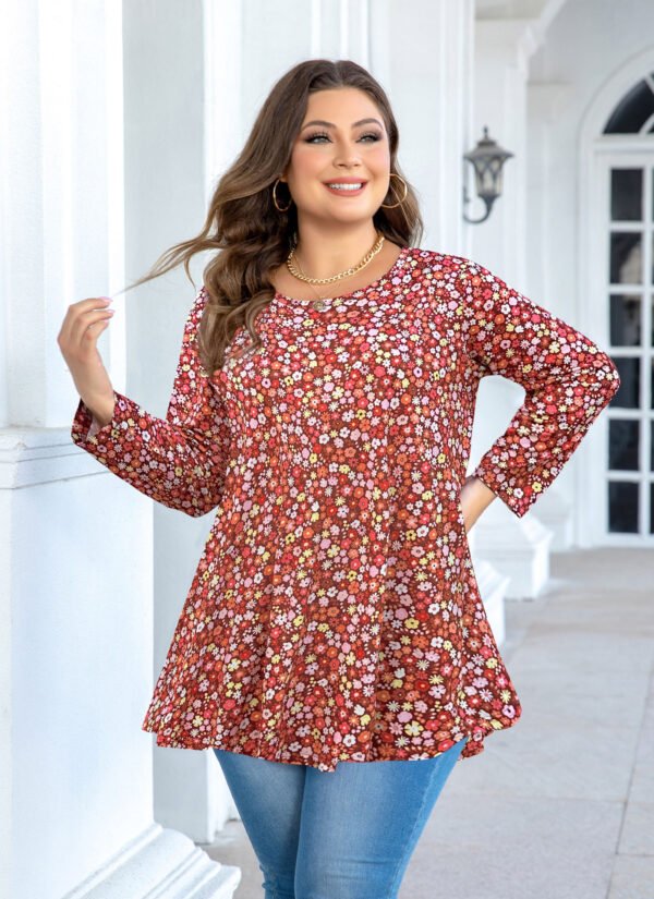 Tunic Tops for Women Plus Size 3/4 Sleeve Crew Neck Swing Flare Loose T-Shirt Blouses to Wear with Leggings - Image 2