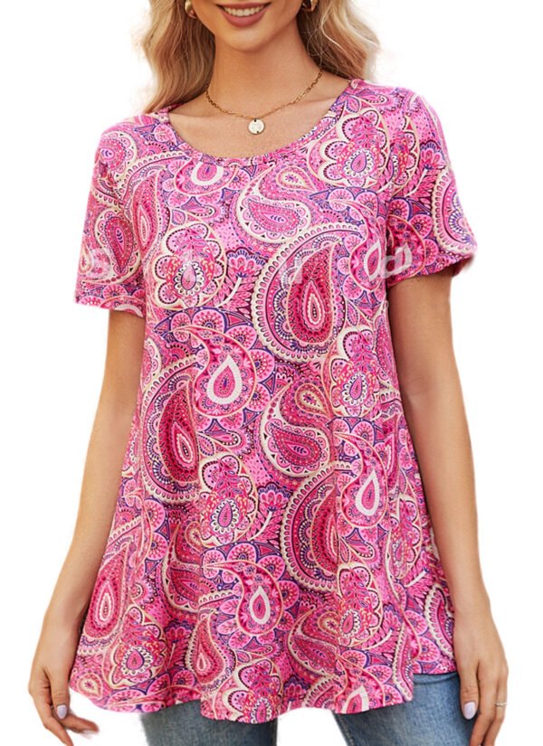 Tunic Tops for Women Plus Size Short Sleeve Crew Neck Swing Flare Loose T-Shirt Blouses to Wear with Leggings - Image 6