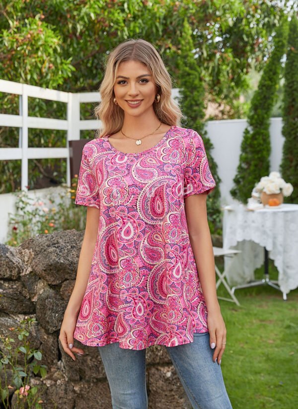 Tunic Tops for Women Plus Size Short Sleeve Crew Neck Swing Flare Loose T-Shirt Blouses to Wear with Leggings - Image 4