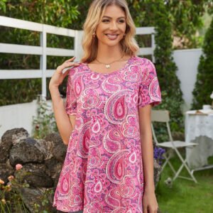 Tunic Tops for Women Plus Size Short Sleeve Crew Neck Swing Flare Loose T-Shirt Blouses to Wear with Leggings