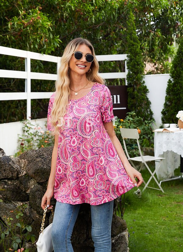 Tunic Tops for Women Plus Size Short Sleeve Crew Neck Swing Flare Loose T-Shirt Blouses to Wear with Leggings - Image 5