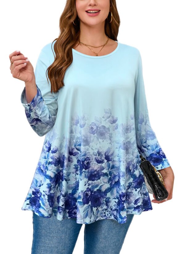 Tunic Tops for Women Plus Size 3/4 Sleeve Crew Neck Swing Flare Loose T-Shirt Blouses to Wear with Leggings - Image 5