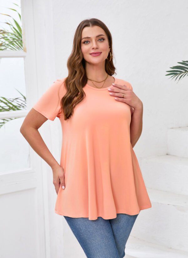Tunic Tops for Women Plus Size Short Sleeve Crew Neck Swing Flare Loose T-Shirt Blouses to Wear with Leggings - Image 6