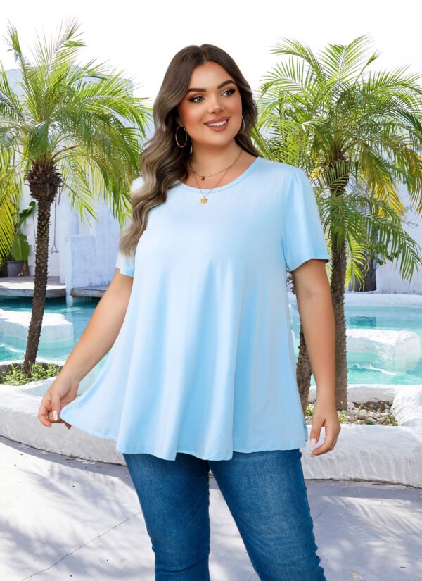Tunic Tops for Women Plus Size Short Sleeve Crew Neck Swing Flare Loose T-Shirt Blouses to Wear with Leggings - Image 7