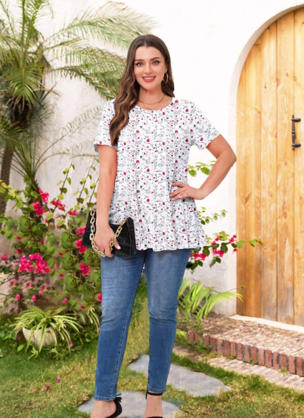 Tunic Tops for Women Plus Size Short Sleeve Crew Neck Swing Flare Loose T-Shirt Blouses to Wear with Leggings - Image 8