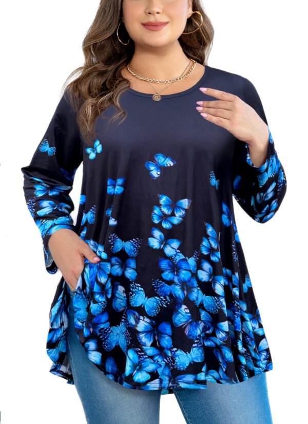 Womens Tunic 3/4 Sleeve Plus Size Tops Crew Neck Swing Flowy Loose Fit T-Shirt Blouses to Wear with Leggings - Image 8