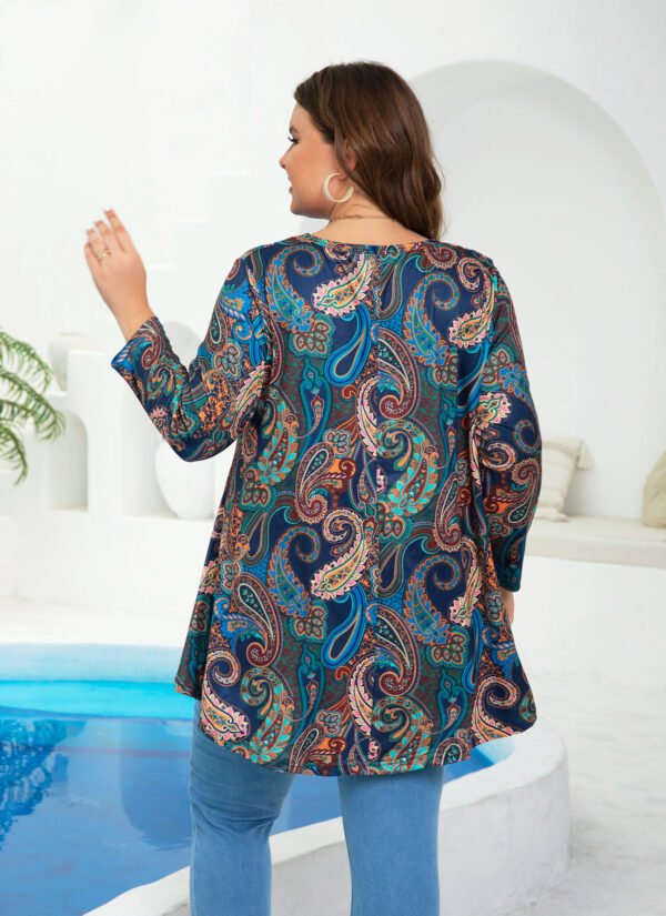 Womens Tunic Tops 3/4 Sleeve Plus Size Crew Neck Swing Flare Loose Fit T-Shirt Blouses to Wear with Leggings - Image 11