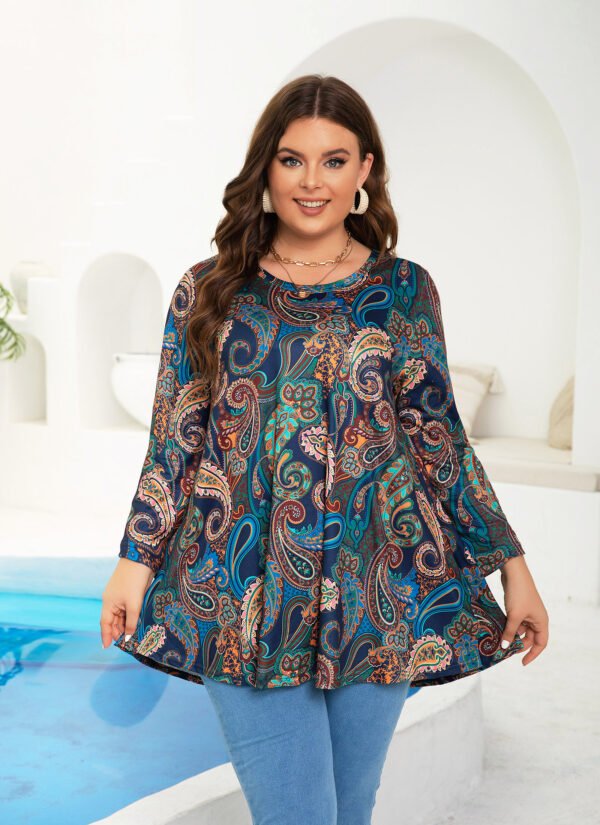 Womens Tunic Tops 3/4 Sleeve Plus Size Crew Neck Swing Flare Loose Fit T-Shirt Blouses to Wear with Leggings - Image 10