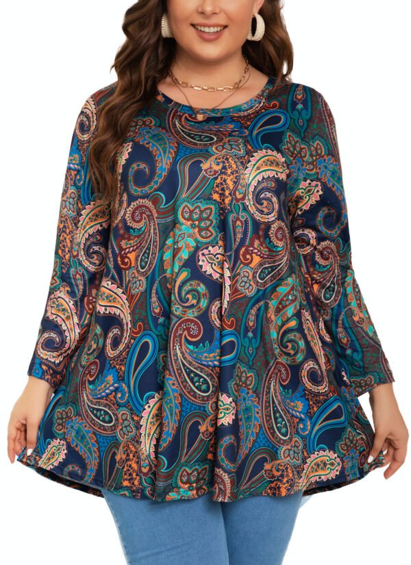 Womens Tunic Tops 3/4 Sleeve Plus Size Crew Neck Swing Flare Loose Fit T-Shirt Blouses to Wear with Leggings - Image 9