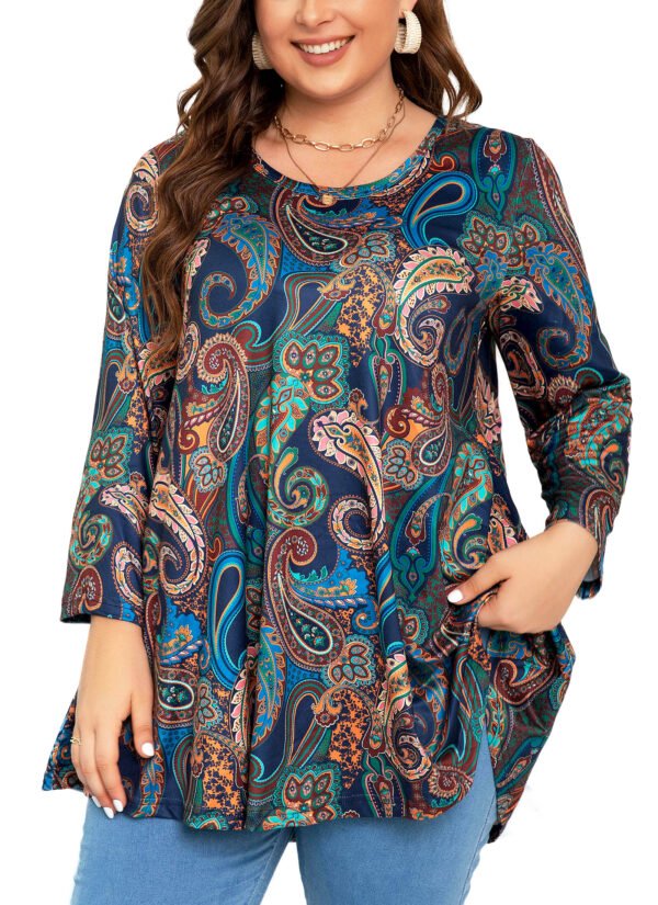 Womens Tunic Tops 3/4 Sleeve Plus Size Crew Neck Swing Flare Loose Fit T-Shirt Blouses to Wear with Leggings - Image 6