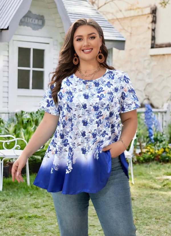 Tunic Tops for Women Plus Size Short Sleeve Crew Neck Swing Flare Loose T-Shirt Blouses to Wear with Leggings - Image 6