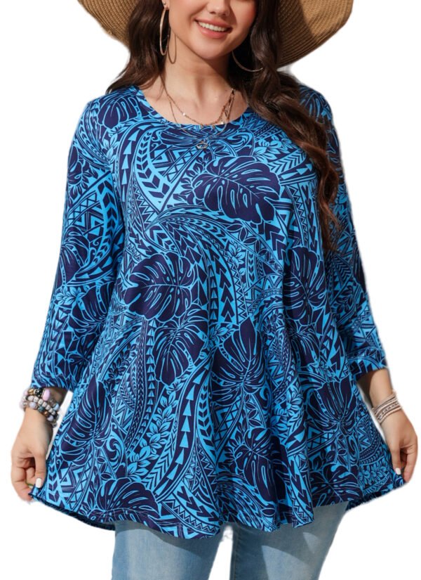 Womens Tunic Tops 3/4 Sleeve Plus Size Crew Neck Swing Flare Loose Fit T-Shirt Blouses to Wear with Leggings - Image 8