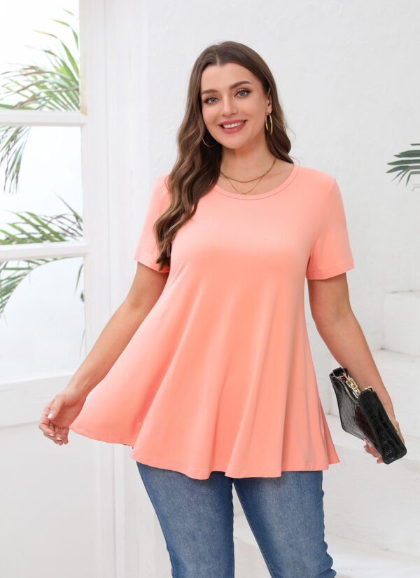 Tunic Tops for Women Plus Size Short Sleeve Crew Neck Swing Flare Loose T-Shirt Blouses to Wear with Leggings - Image 3