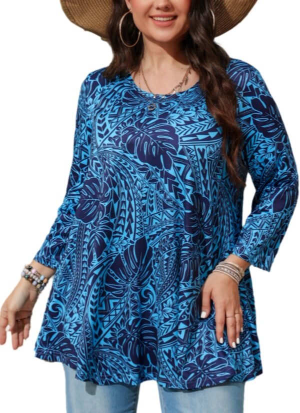 Womens Tunic Tops 3/4 Sleeve Plus Size Crew Neck Swing Flare Loose Fit T-Shirt Blouses to Wear with Leggings - Image 9