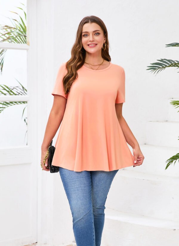 Tunic Tops for Women Plus Size Short Sleeve Crew Neck Swing Flare Loose T-Shirt Blouses to Wear with Leggings - Image 5
