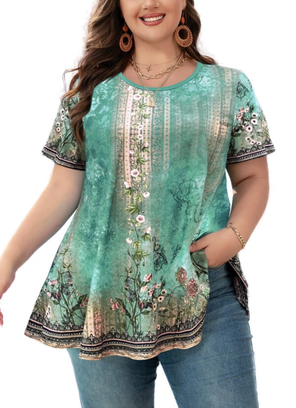 Tunic Tops for Women Plus Size Short Sleeve Crew Neck Swing Flare Loose T-Shirt Blouses to Wear with Leggings - Image 5
