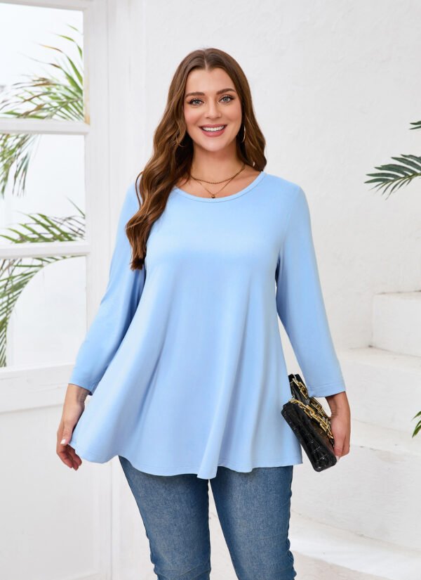 Womens Tunic 3/4 Sleeve Plus Size Tops Crew Neck Swing Flowy Loose Fit T-Shirt Blouses to Wear with Leggings - Image 5