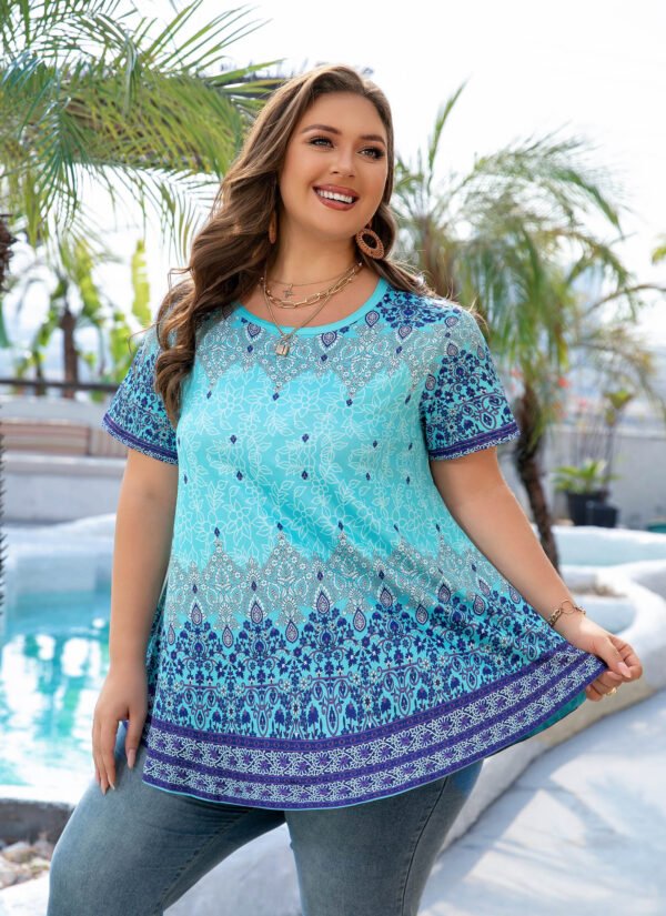 Tunic Tops for Women Plus Size Short Sleeve Crew Neck Swing Flare Loose T-Shirt Blouses to Wear with Leggings - Image 6