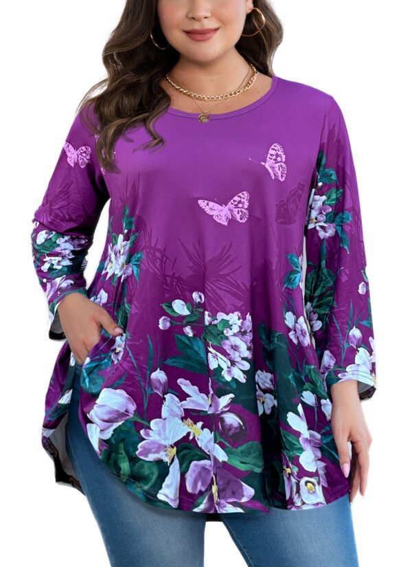 Womens Tunic 3/4 Sleeve Plus Size Tops Crew Neck Swing Flowy Loose Fit T-Shirt Blouses to Wear with Leggings - Image 8