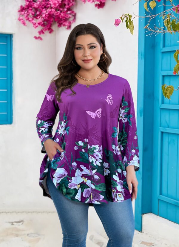 Womens Tunic 3/4 Sleeve Plus Size Tops Crew Neck Swing Flowy Loose Fit T-Shirt Blouses to Wear with Leggings - Image 6