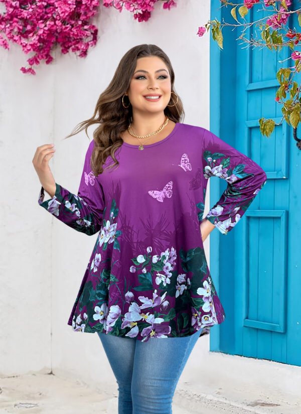 Womens Tunic 3/4 Sleeve Plus Size Tops Crew Neck Swing Flowy Loose Fit T-Shirt Blouses to Wear with Leggings - Image 3