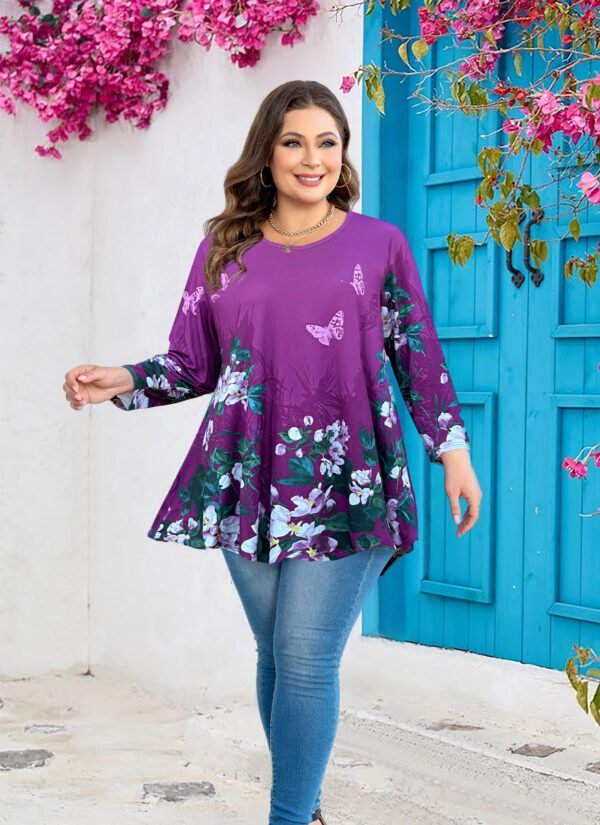 Womens Tunic 3/4 Sleeve Plus Size Tops Crew Neck Swing Flowy Loose Fit T-Shirt Blouses to Wear with Leggings - Image 2
