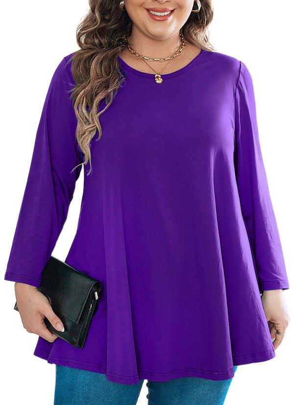 Womens Tunic Tops 3/4 Sleeve Plus Size Crew Neck Swing Flare Loose Fit T-Shirt Blouses to Wear with Leggings - Image 11