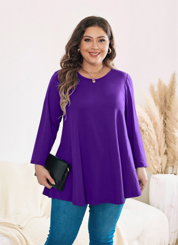 Womens Tunic Tops 3/4 Sleeve Plus Size Crew Neck Swing Flare Loose Fit T-Shirt Blouses to Wear with Leggings - Image 10