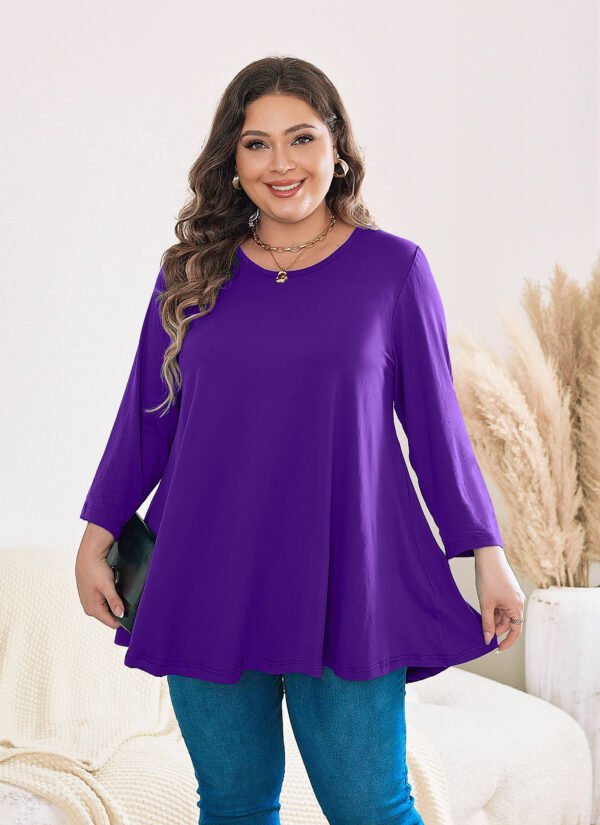 Womens Tunic Tops 3/4 Sleeve Plus Size Crew Neck Swing Flare Loose Fit T-Shirt Blouses to Wear with Leggings - Image 9
