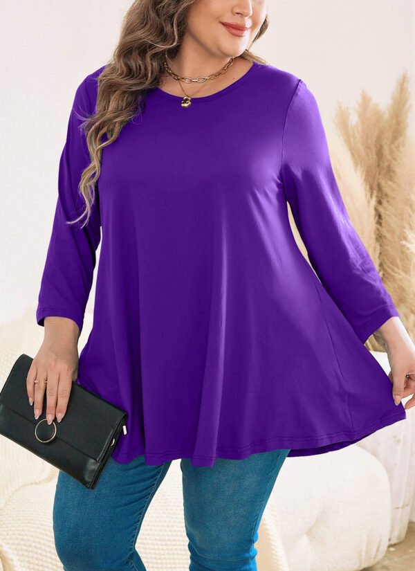 Womens Tunic Tops 3/4 Sleeve Plus Size Crew Neck Swing Flare Loose Fit T-Shirt Blouses to Wear with Leggings - Image 8