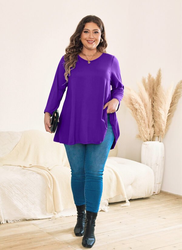 Womens Tunic Tops 3/4 Sleeve Plus Size Crew Neck Swing Flare Loose Fit T-Shirt Blouses to Wear with Leggings - Image 7