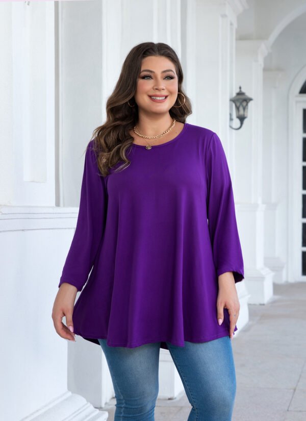 Womens Tunic Tops 3/4 Sleeve Plus Size Crew Neck Swing Flare Loose Fit T-Shirt Blouses to Wear with Leggings - Image 5