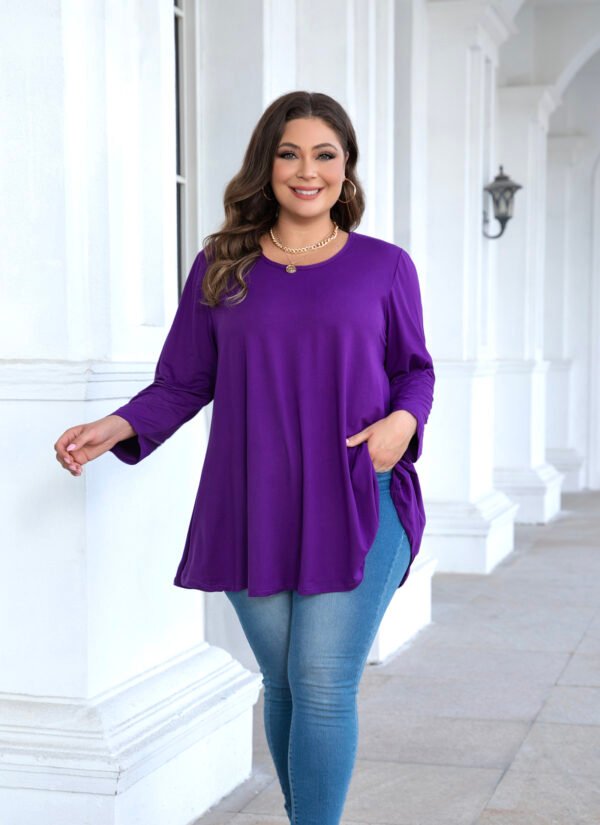 Womens Tunic Tops 3/4 Sleeve Plus Size Crew Neck Swing Flare Loose Fit T-Shirt Blouses to Wear with Leggings - Image 4