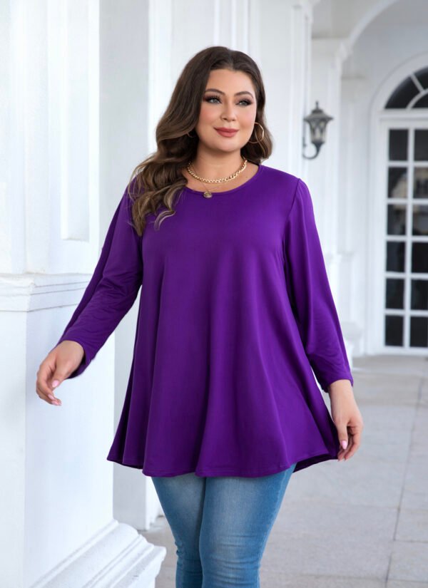 Womens Tunic Tops 3/4 Sleeve Plus Size Crew Neck Swing Flare Loose Fit T-Shirt Blouses to Wear with Leggings - Image 3