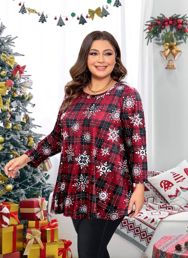 Tunic Tops for Women Plus Size 3/4 Sleeve Crew Neck Swing Flare Loose T-Shirt Blouses to Wear with Leggings - Image 2