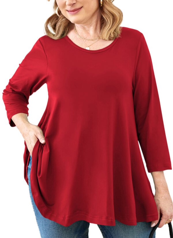 Tunic Tops for Women Plus Size 3/4 Sleeve Crew Neck Swing Flare Loose T-Shirt Blouses to Wear with Leggings - Image 5