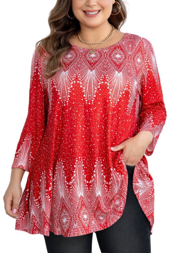 Tunic Tops for Women Plus Size 3/4 Sleeve Crew Neck Swing Flare Loose T-Shirt Blouses to Wear with Leggings - Image 10