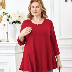 Tunic Tops for Women Plus Size 3/4 Sleeve Crew Neck Swing Flare Loose T-Shirt Blouses to Wear with Leggings