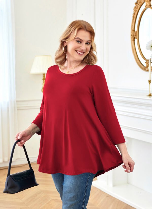 Tunic Tops for Women Plus Size 3/4 Sleeve Crew Neck Swing Flare Loose T-Shirt Blouses to Wear with Leggings - Image 3