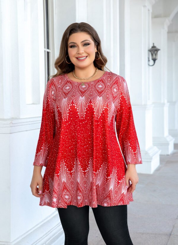 Tunic Tops for Women Plus Size 3/4 Sleeve Crew Neck Swing Flare Loose T-Shirt Blouses to Wear with Leggings - Image 4