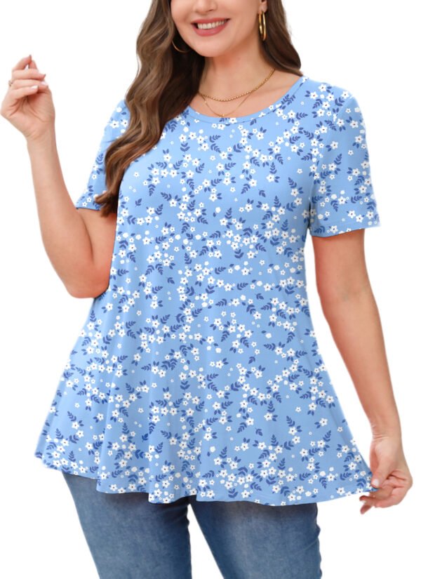 Tunic Tops for Women Plus Size Short Sleeve Crew Neck Swing Flare Loose T-Shirt Blouses to Wear with Leggings - Image 5