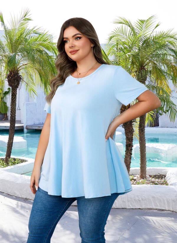 Tunic Tops for Women Plus Size Short Sleeve Crew Neck Swing Flare Loose T-Shirt Blouses to Wear with Leggings - Image 5