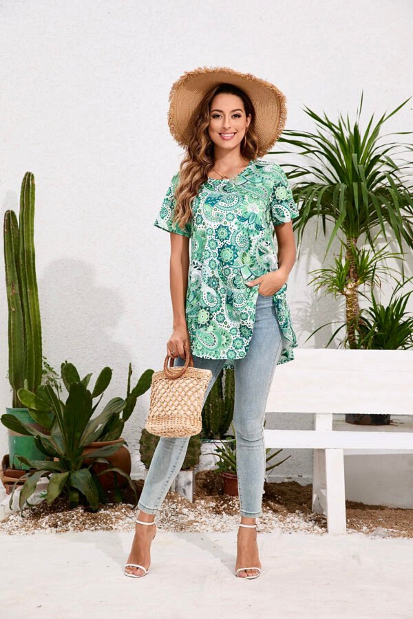 Tunic Tops for Women Plus Size Short Sleeve Crew Neck Swing Flare Loose T-Shirt Blouses to Wear with Leggings - Image 8