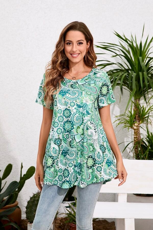 Tunic Tops for Women Plus Size Short Sleeve Crew Neck Swing Flare Loose T-Shirt Blouses to Wear with Leggings - Image 6