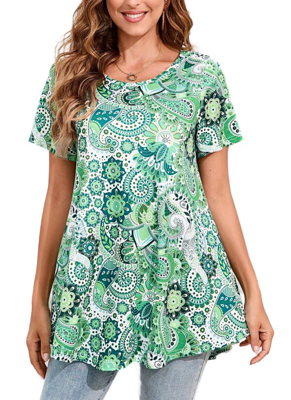 Tunic Tops for Women Plus Size Short Sleeve Crew Neck Swing Flare Loose T-Shirt Blouses to Wear with Leggings - Image 5