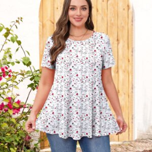 Tunic Tops for Women Plus Size Short Sleeve Crew Neck Swing Flare Loose T-Shirt Blouses to Wear with Leggings